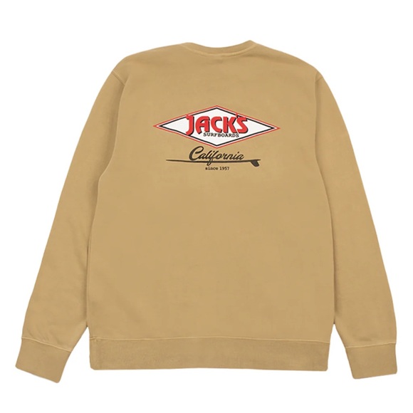 Jack’s Surfboards Cal Diamond Crewneck Tan Sweatshirt - Picture 1 of 4